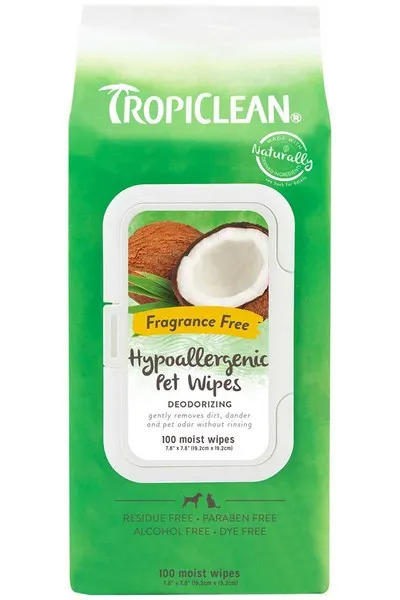 100ct Tropiclean Hypoallergenic Wipes (Between Baths) - Hygiene